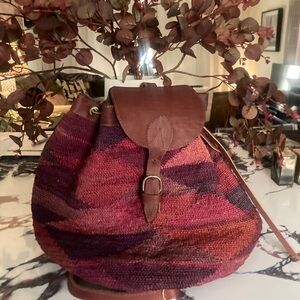 Vintage 70’s 60’s raffia sisal straw bag purse backpack southwest boho western